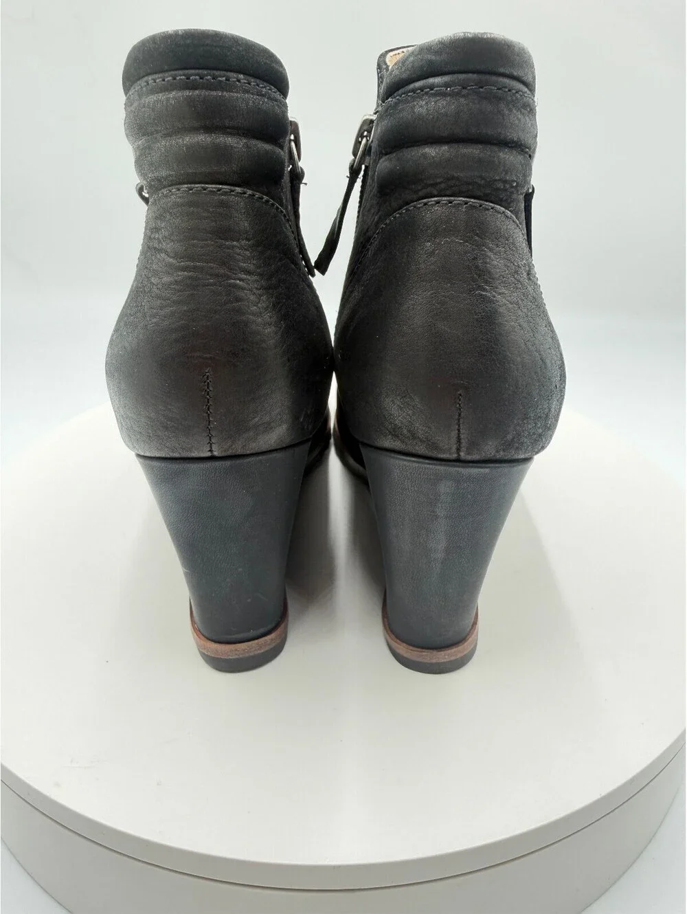 Biala Ashton Black Leather Wedge Ankle Boots Side Zip Size 37M US 6.5